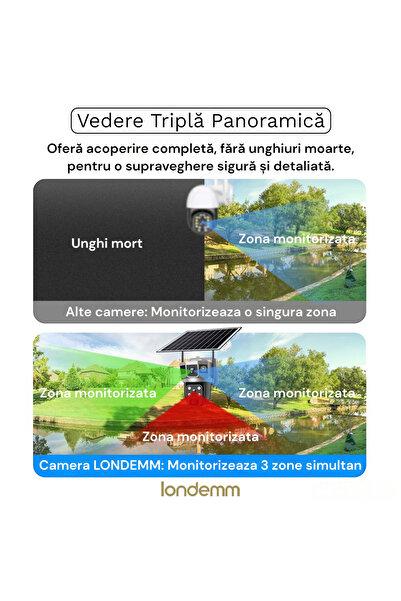 LONDEMM LONDEMM Solar Panel Video Surveillance Camera with 4G SIM Card, Triple View, 4MP Full HD