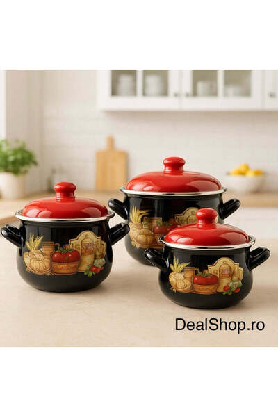 dealshopromania Set 3 oale emailate cu capac Arian, cantitate 3,8 litri, 4,8 ...
