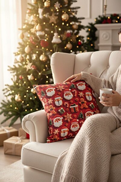 ANJEAHOME Sydney Christmas Patterned Throw Pillow Cover | 45X45 cm | Digital Printed | Stylish Design – Washable Fabric