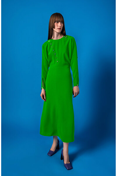 KAMEYA Bat Sleeve Midi Green Dress