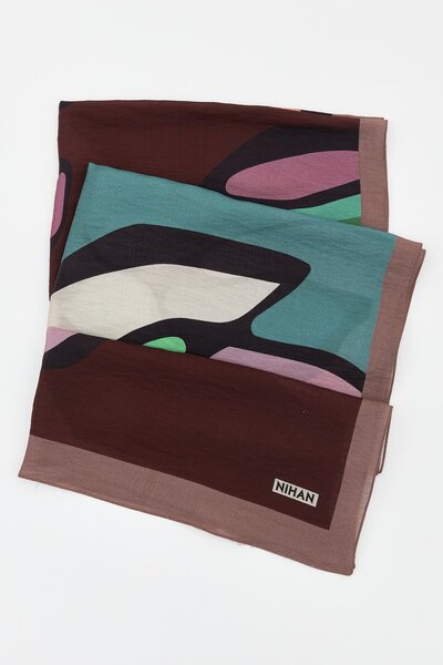 Nihan Viskon Dijital Desenli Şal Kahve