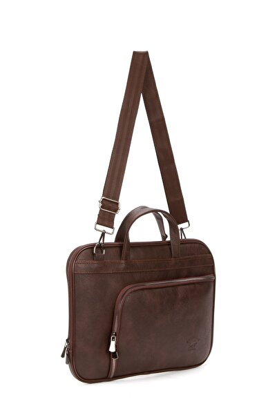 Newish Polo Men's Brown Faux Leather Leather Briefcase and Laptop Bag