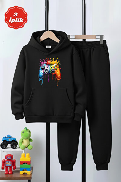 panios kids 3 İplik Winter Ş Fleece-Lined Kangaroo Pocket Play Print Detailed...