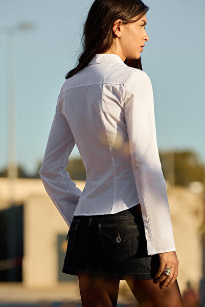 MİROR Women's White Long Sleeve Fitted Shirt