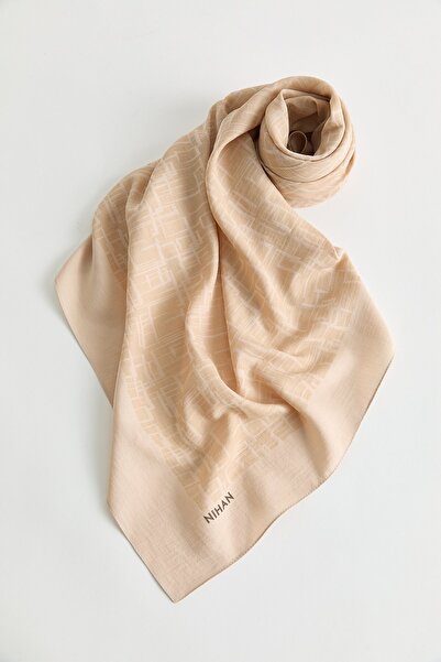 Nihan Geometrik Desen Jakar Eşarp Krem