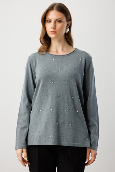 ON İnci Detaylı Büyük Beden Triko Kazak