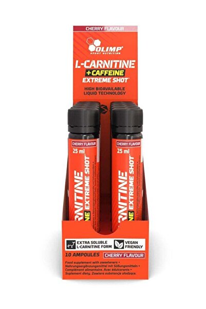 OLIMP SPORT NUTRITION أوليمب إل-كارنيتين + كافيين إكستريم شوت بنكهة الكرز، عبوة من 10 قطع، 25 مل