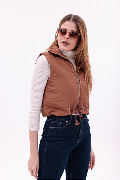 Modayıldızlar Milano Women's Zippered Puffer Tight Crop Inflatable Vest New S...