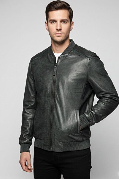 Deriderim Apollo Double-Sided Genuine Leather Green Grinding Bomber Men's Jacket