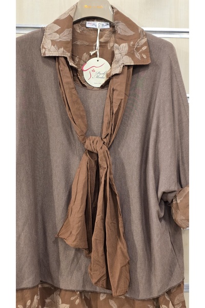 Park Moda Βαμβακερή μπλούζα με φουλάρι και πουκάμισο