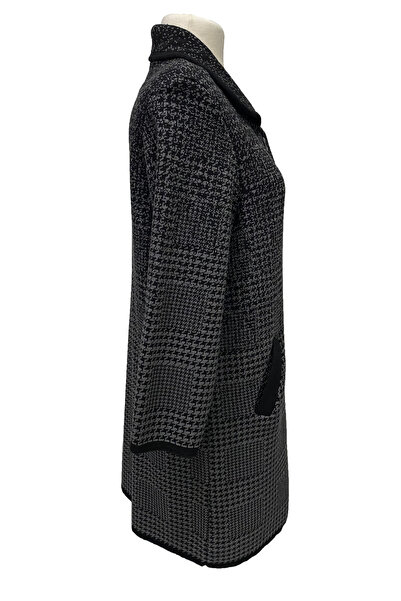 Giyinen Mağazaları Selcan Turn-Down Collar Houndstooth Pattern Buttoned Double Pocket Winter Cardigan