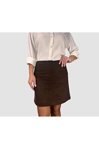 ABAS Brown Cashmere Fabric High Waist Above Knee Lined Mini Skirt
