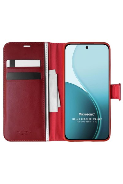 Microsonic Oppo Reno 14F 5g Case Delux Leather Wallet Red