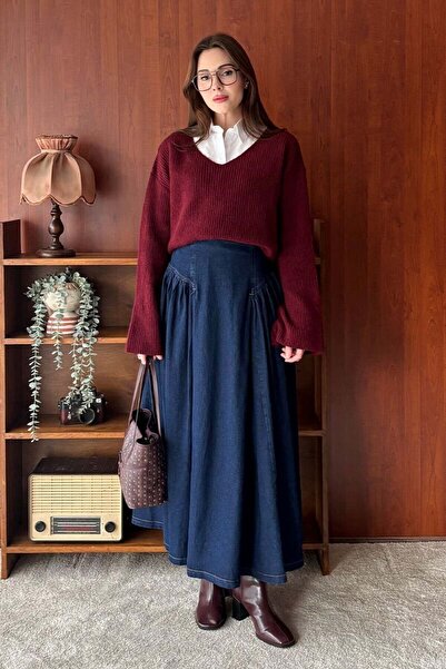 Ceylan Otantik Φούστα με λεπτομέρεια από τζιν πλισέ