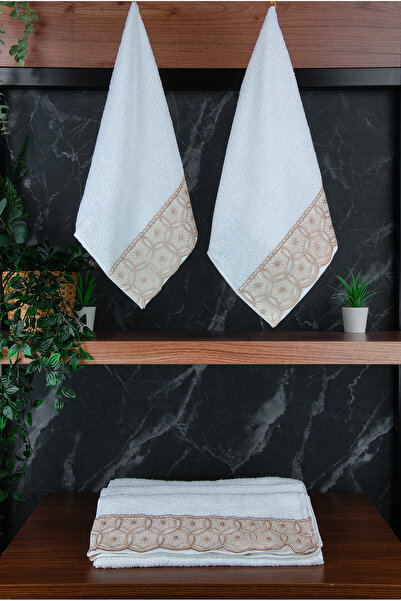 ihvan online Мереживне з вишивкою Розкішне 100% бавовняне весільне 6-предметне набір рушників для рук і обличчя 40X70 - Жовте - 4400