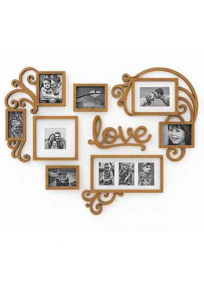 Rhea Store Dekoratif Ahşap Kalp Çerçeve Seti (Meşe / Beyaz /Sıyah)