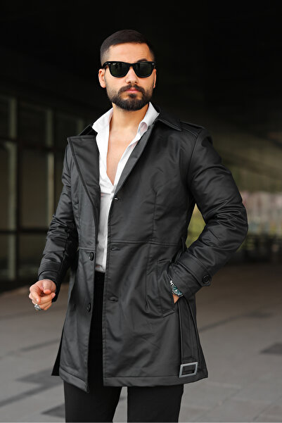 BASEL.CO S Slim Fit Long Leather Jacket with Fur Inside