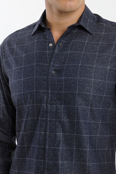 Smc by Semco Collared and Snap Fastened Paneled Printed Look Slim Fit Long Sleeve Men's Shirt