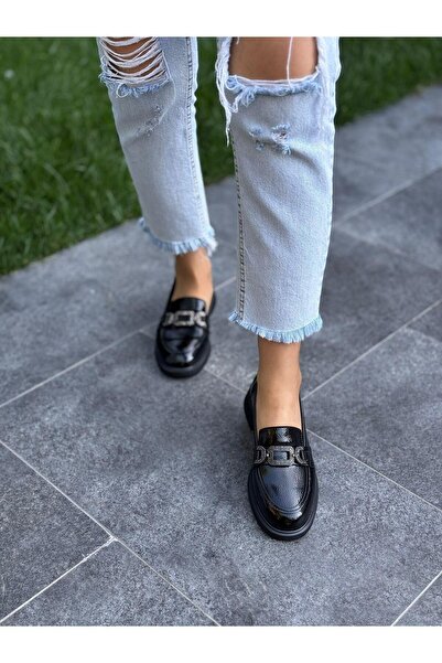 DİVA Siyah Rugan Taşlı Kadın Günlük Ayakkabı