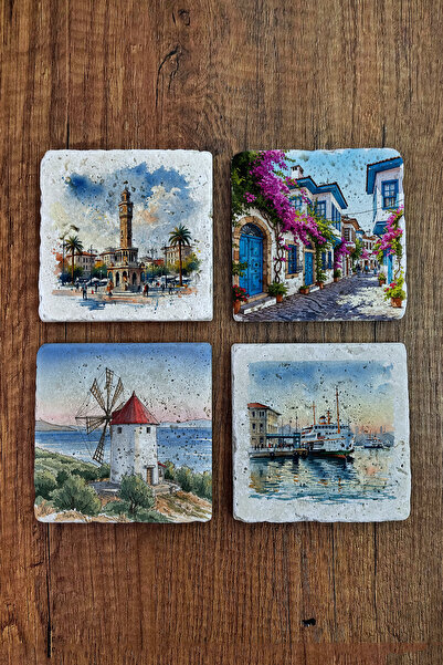 Begoloni Stone Decor حامل أكواب من الحجر الطبيعي - إزمير جورسيليرز بي مطبوع ح...