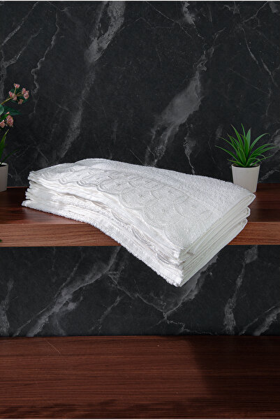 ihvan online Мереживне з вишивкою Розкішне 100% бавовняне весільне 6-предметне набір рушників для рук і обличчя 40X70 - Біле - 4400