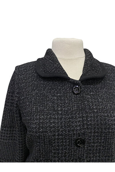 Giyinen Mağazaları Selcan Turn-Down Collar Houndstooth Pattern Buttoned Double Pocket Winter Cardigan