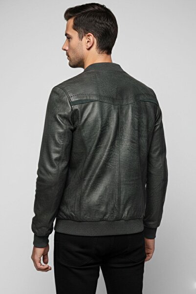 Deriderim Apollo Double-Sided Genuine Leather Green Grinding Bomber Men's Jacket