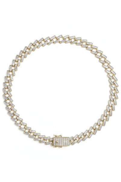 Ricco Jewellery 14 K Gold Kaplama 925 Ayar Gümüş Miami Cuban Choker Kolye