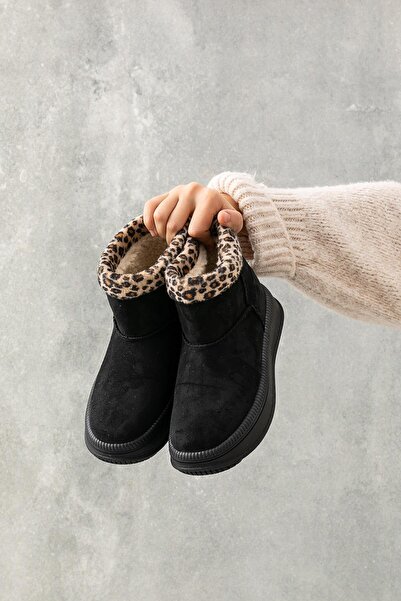 Golder Γυναικείες χειμερινές μπότες με αντιολισθητική σόλα με μαύρη λεοπάρδαλη επένδυση από μαλλί