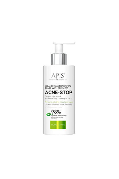 Apis Natural Cosmetics Lotiune tonica antibacteriana Acne Stop cu ceai verde pentru ten acneic, gras sau mixt, 300 ml