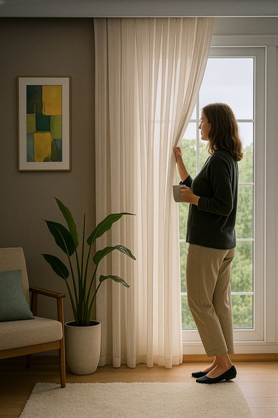 QUBA DECO Keten İçeren Tül Perde Doğal Natural Ütü istemez Salon Oturma Odası...