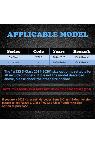 NALACAL 2 PCS MB Logo Door Light Projector Non-Fading (S-Class W222 2014–2020)