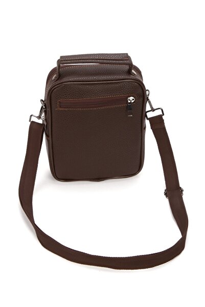 Newish Ανδρική τσάντα χιαστί και ώμου από συνθετικό δέρμα σε καφέ χρώμα με θήκη τηλεφώνου