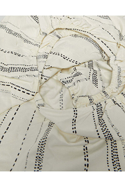 REDTAG Ivory Striped Printed Fitted Sheet (Double Size)