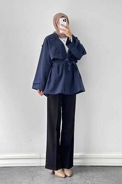 lamelif Κοντό παλτό με επένδυση ώμου Σκούρο μπλε