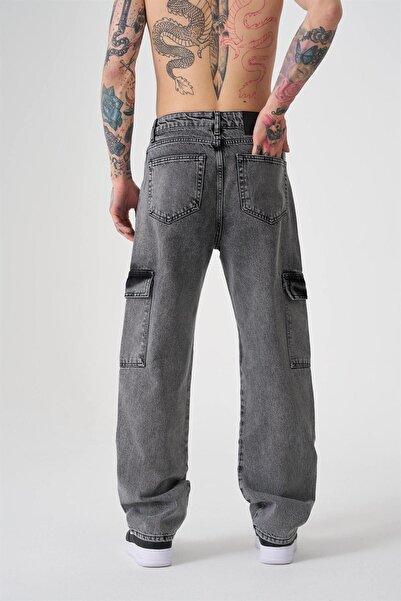 Machinist Men's Washable Cargo Pocket Pack Baggy Fit Jean Trousers Anthracite