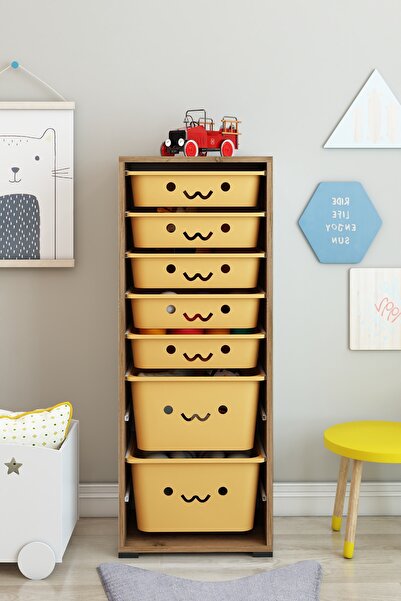 DEKOZUM KİDS 7 Sepetli Gülücüklü Oyuncak Dolabı Oyuncak Kutusu Oyuncak Saklam...