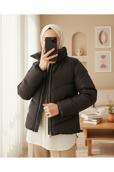 Modamorfo 5205 Stand Collar Zippered Puffer Jacket - Black