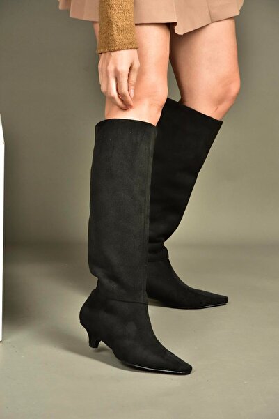 Fox Shoes V404012302 Black Suede Short Heeled Women's Boots