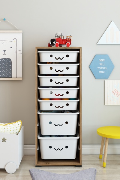 DEKOZUM KİDS 7 Sepetli Gülücüklü Oyuncak Dolabı Oyuncak Kutusu Oyuncak Saklam...