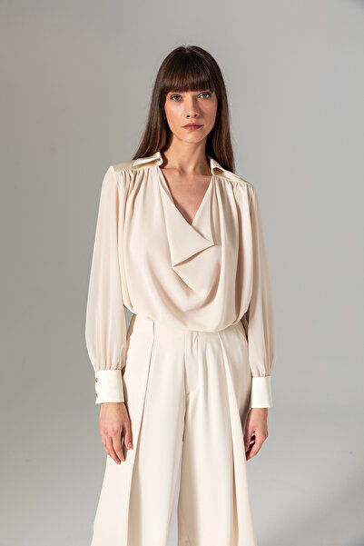 Berr-ın Degaje Yaka Bluz Krem