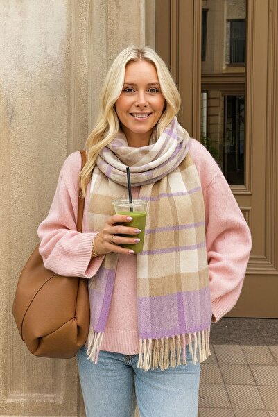 sf collection Eșarfă de iarnă cu model pătrat pentru femei, cu textura moale