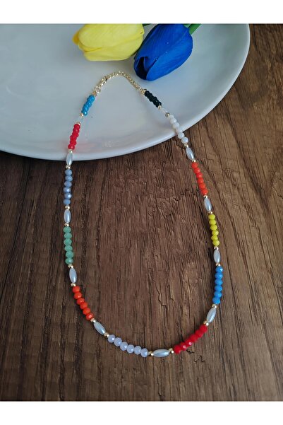 elbi bijuteri Renkli kristal incili kolye