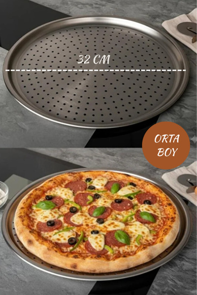 Hilamingo Home 32 CM Paslanmaz Çelik Orta Boy Delikli Pizza Tepsisi