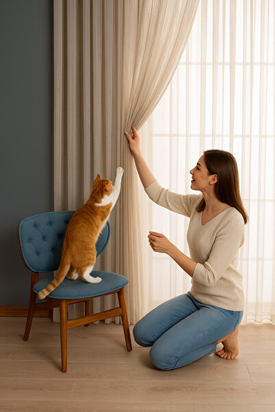 QUBA DECO Dökümlü Dayanıklı Dekoratif Gramajlı Tül Perde Pile Mutfak Salon Ya...