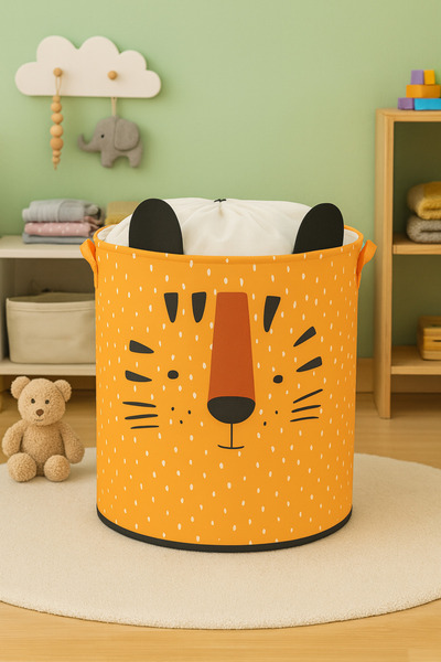 HomyJRs Tiger Design Mesh Baby Kids Room Organizer Storage Box Toy Dirty Laundry Basket 37X40