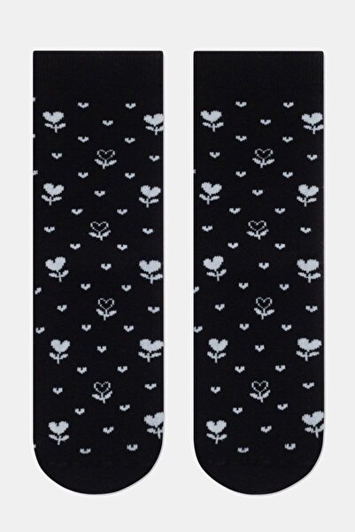 Conte Elegant Floral print fleece socks, Comfort 434 - Black, 36-37 (23)