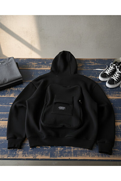 Touz Moda Bag Detail Streetwear Hooded Cardigan