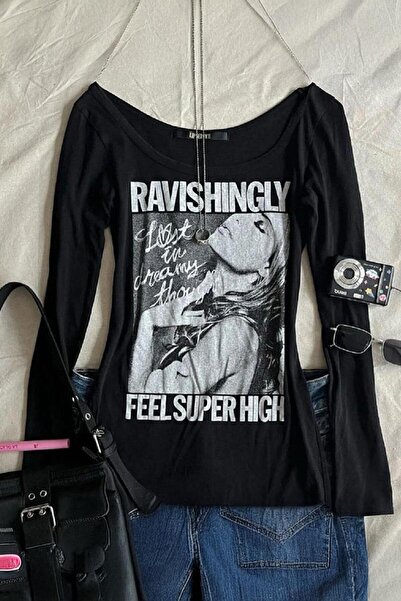 ARS Butik Black Ravishingly Vintage Y2K Long Sleeve Crop Bodysuit