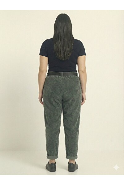 della moor Women's Khaki Italian Wide Fit Belted L Stretch Fabric Velvet Trousers 42 - 50 Size Range